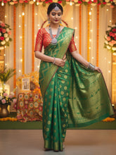 Women's Patola Silk Green Woven Design DesignerSaree With Blouse Piece